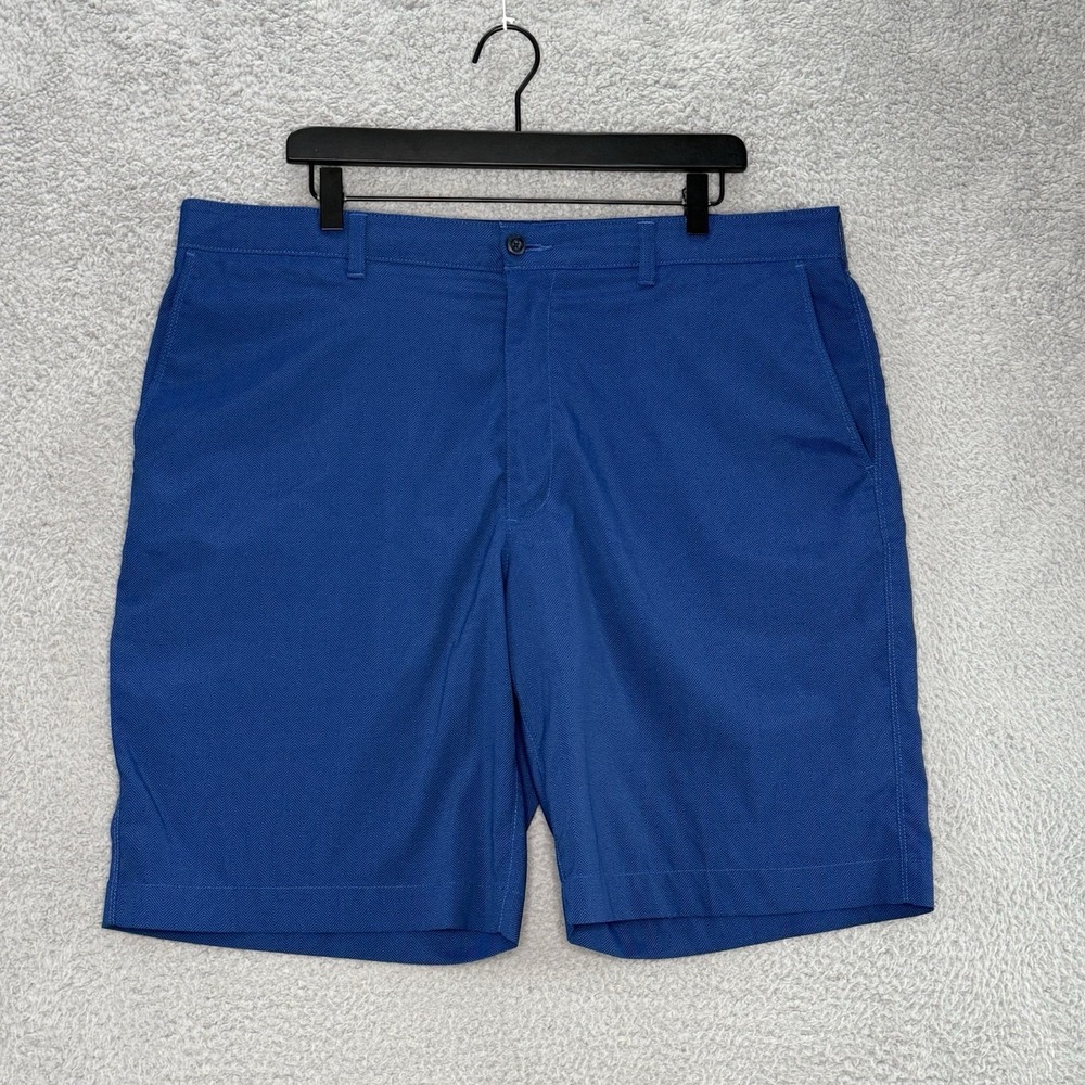 PGA Tour Mens Golf Shorts 38 Navy Blue Herringbone Flat Front Chino Active 10in